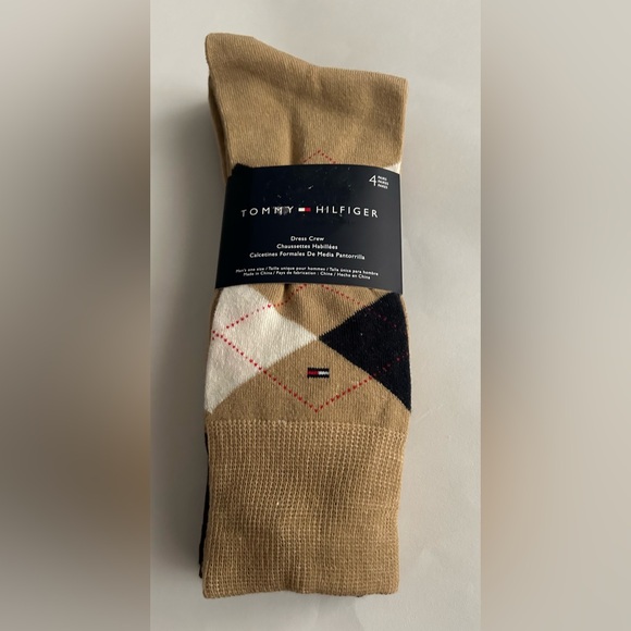 New Tommy Hilfiger 4 Pair Dress Crew Socks Men's One Size Beige Assorted Preppy - Picture 10 of 16